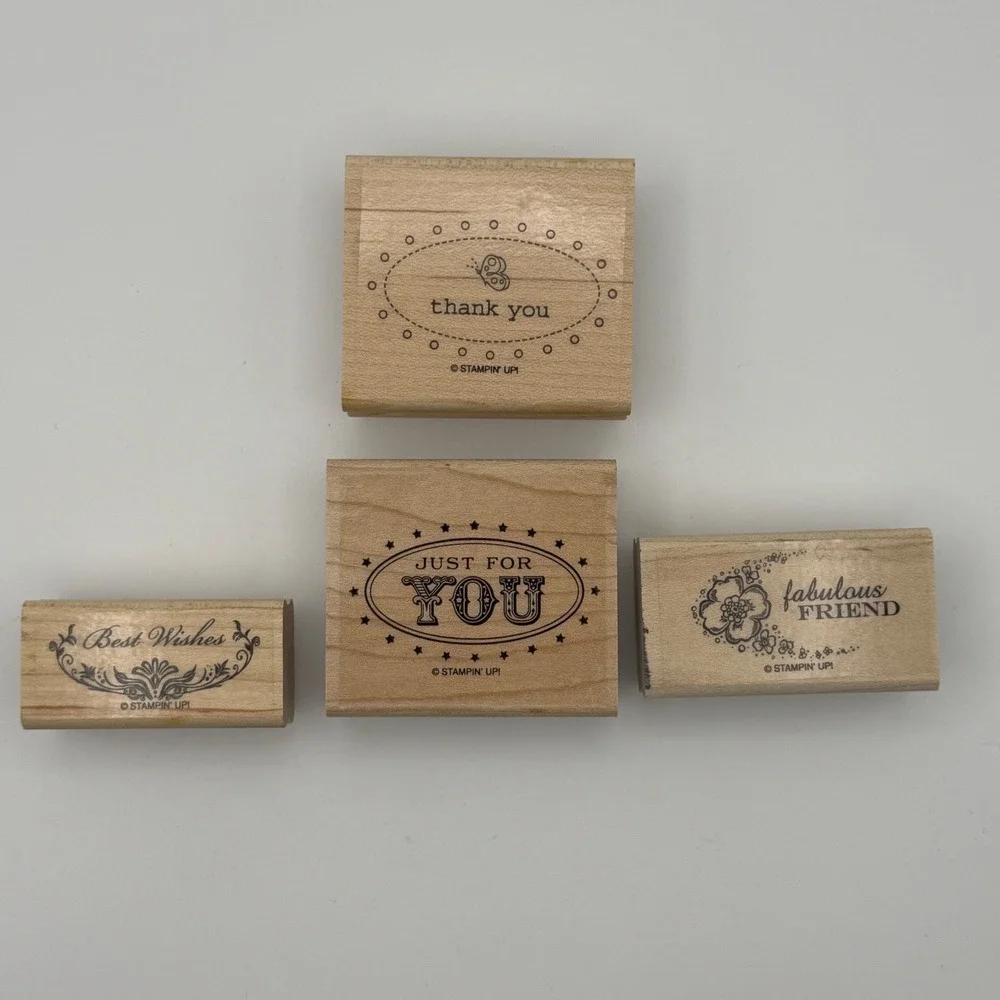 Stampin Up Oval All Wood Mount Rubber‎ Stamp Set 4pc Shelli Signature Collection